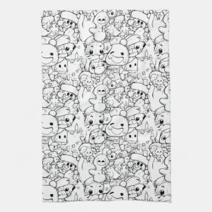 Cute Kawaii Doodle Characters (1) Kitchen Towel