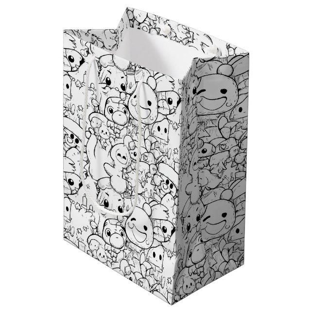 Cute Kawaii Doodle Characters (1) Medium Gift Bag (Front Angled)
