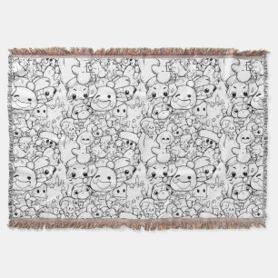 Cute Kawaii Doodle Characters (1) Throw Blanket