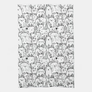 Cute Kawaii Doodle Characters (2) Kitchen Towel