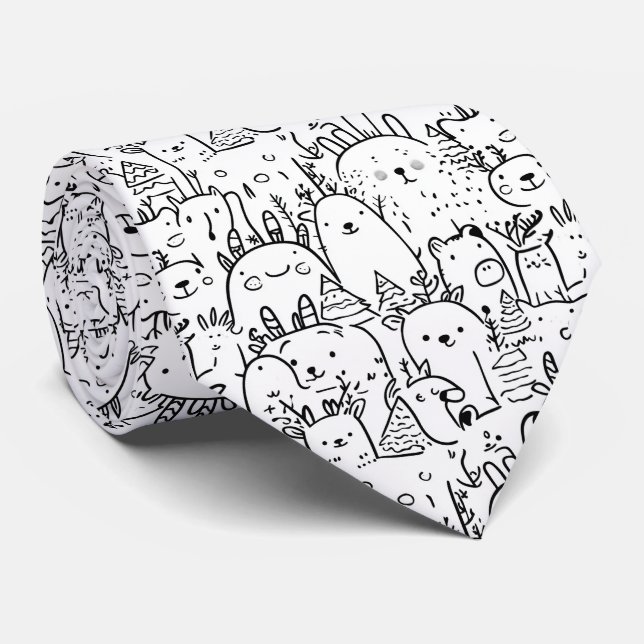 Cute Kawaii Doodle Characters (2) Tie (Rolled)