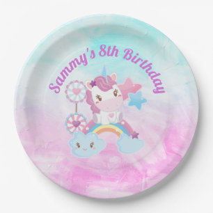 Cute Kawaii Dreamy Unicorn Rainbow Cloud Birthday Paper Plate