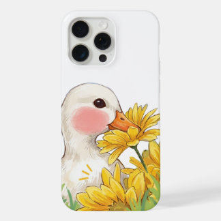 Cute Kawaii Duck with Yellow Flowers Pastel iPhone 15 Pro Max Case