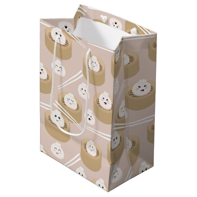 Cute Kawaii Dumplings Steamer Chopsticks  Medium Gift Bag (Front Angled)