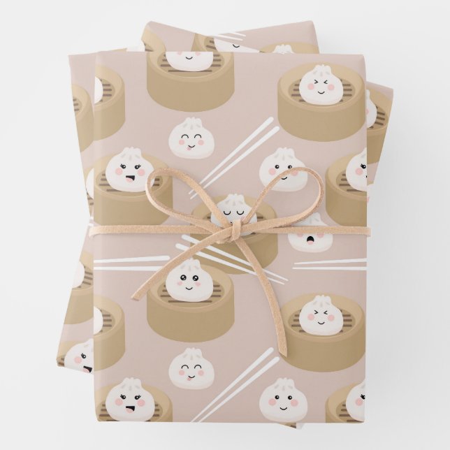 Cute Kawaii Dumplings Steamer Chopsticks  Wrapping Paper Sheet (In situ)