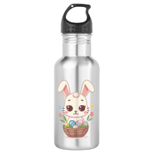 Cute Kawaii Easter Bunny Basket Illustration 532 Ml Water Bottle