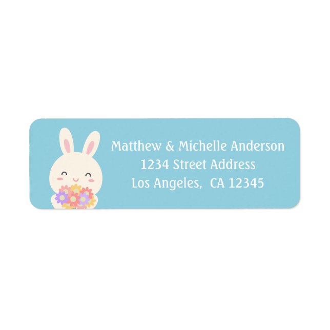 Cute Kawaii Easter Bunny & Flowers Return Address (Front)