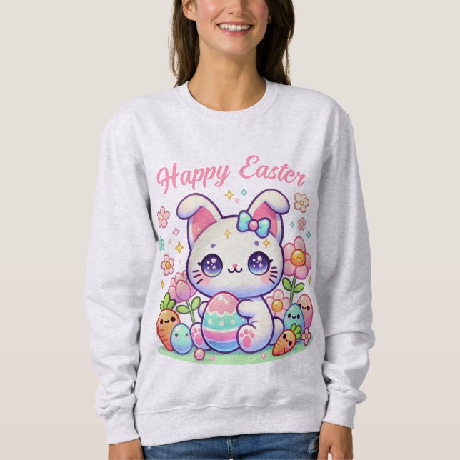 Cute Kawaii Easter Cat Sweatshirt – Bunny Ears  (Front)