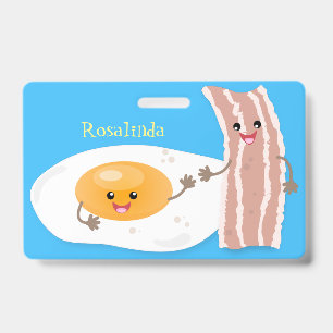 Cute kawaii egg and bacon cartoon illustration badge