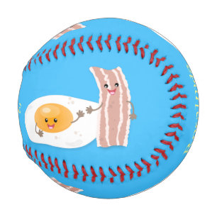 Cute kawaii egg and bacon cartoon illustration baseball