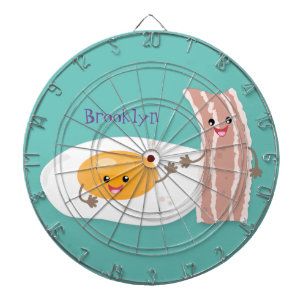 Cute kawaii egg and bacon cartoon illustration dartboard