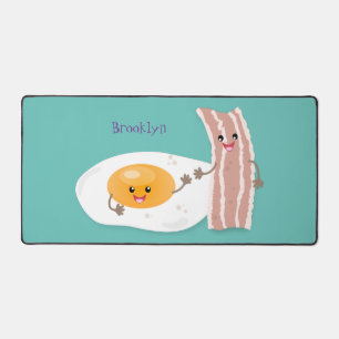 Cute kawaii egg and bacon cartoon illustration desk mat