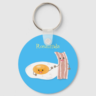 Cute kawaii egg and bacon cartoon illustration keychain