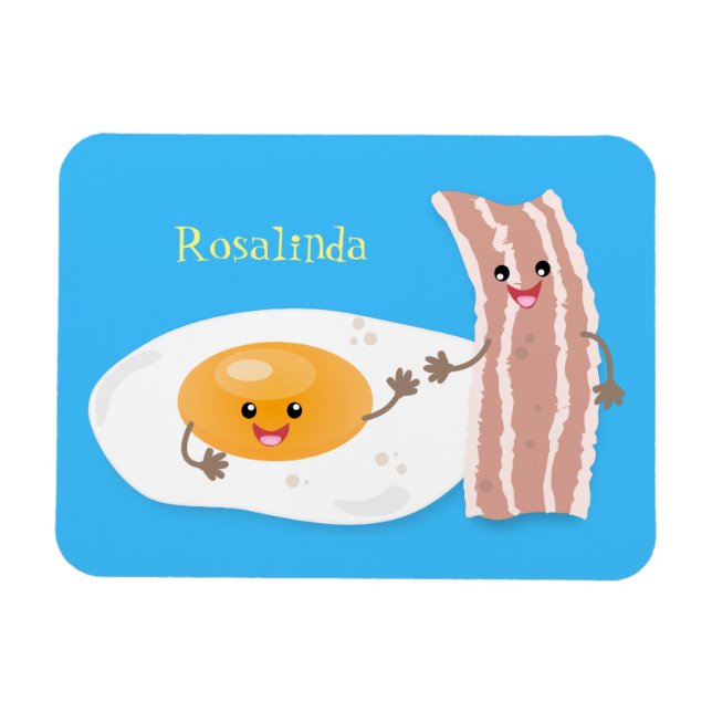 Cute kawaii egg and bacon cartoon illustration magnet (Horizontal)