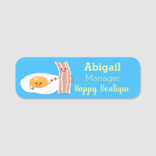 Cute kawaii egg and bacon cartoon illustration  name tag