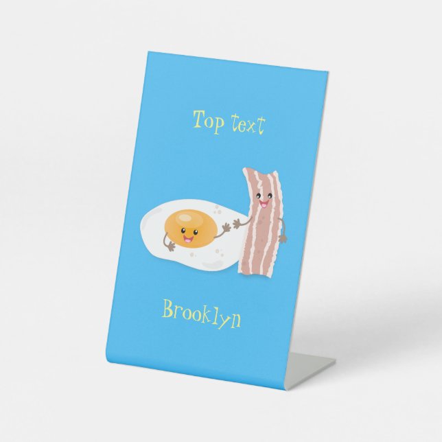 Cute kawaii egg and bacon cartoon illustration pedestal sign (Front)