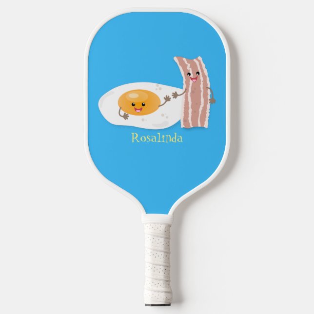 Cute kawaii egg and bacon cartoon illustration  pickleball paddle (Front)