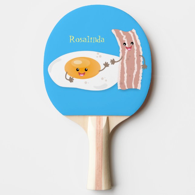 Cute kawaii egg and bacon cartoon illustration ping pong paddle (Front)
