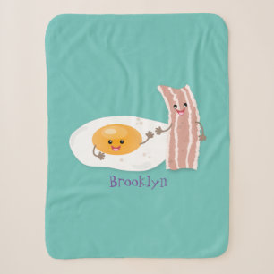 Cute kawaii egg and bacon cartoon illustration  sherpa blanket