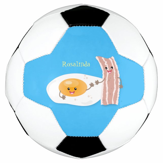Cute kawaii egg and bacon cartoon illustration soccer ball (Front)
