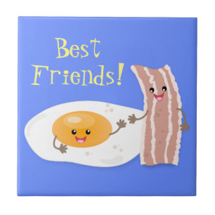 Cute kawaii egg and bacon cartoon illustration tile