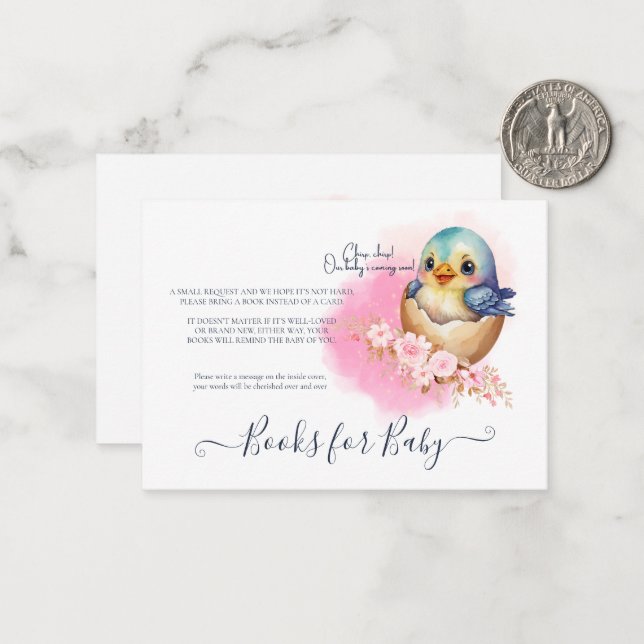 Cute Kawaii Egg Bird Elegant Floral Baby Shower Card (Front/Back In Situ)