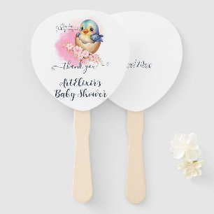 Cute Kawaii Egg Bird Elegant Floral Baby Shower Hand Fan