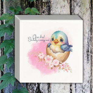Cute Kawaii Egg Bird Elegant Floral Baby Shower Napkin