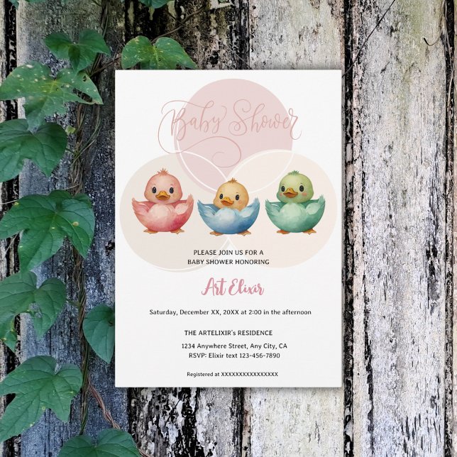 Cute Kawaii Egg Birds Pastel Coloured Baby Shower Invitation (Creator Uploaded)