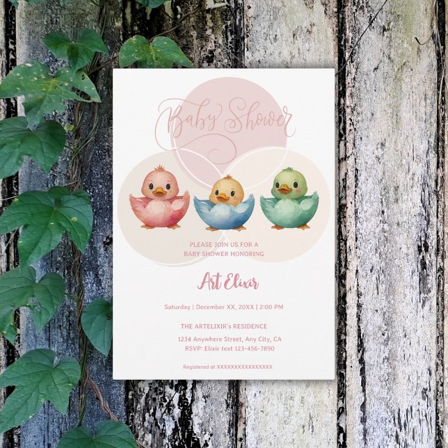 Cute Kawaii Egg Birds Pastel Coloured Baby Shower  Invitation (Creator Uploaded)