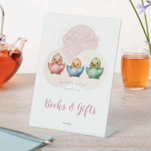 Cute Kawaii Egg Birds Pastel Coloured Baby Shower Pedestal Sign