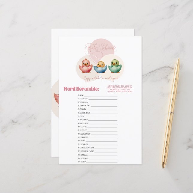 Cute Kawaii Egg Birds Pastel Coloured Scramble Gam (Front/Back In Situ)