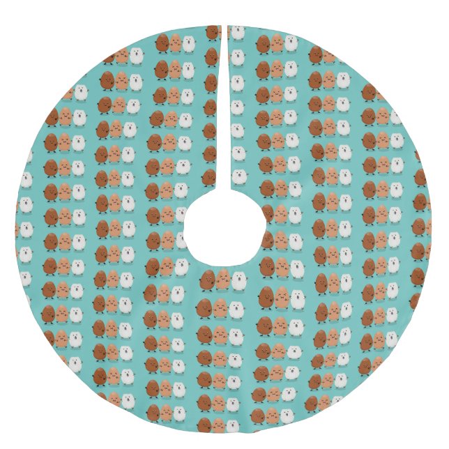 Cute kawaii eggs funny cartoon illustration brushed polyester tree skirt (Front)