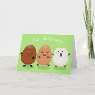 Cute kawaii eggs funny cartoon illustration card
