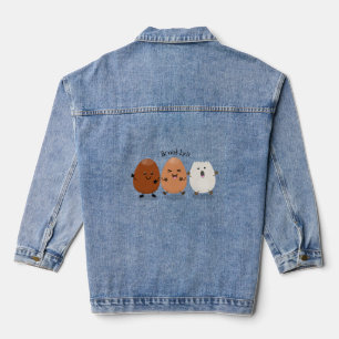 Cute kawaii eggs funny cartoon illustration denim jacket