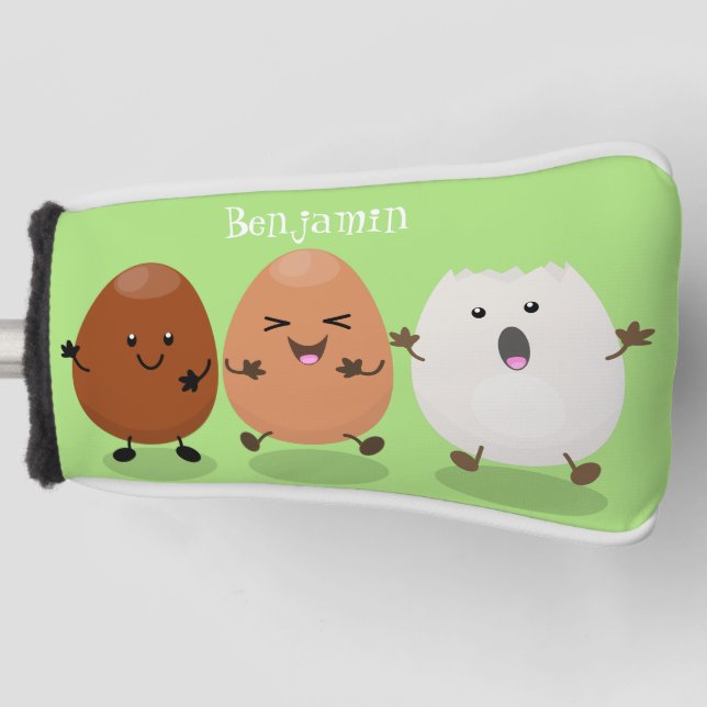 Cute kawaii eggs funny cartoon illustration golf head cover (Front)