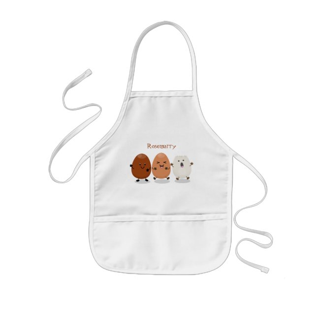 Cute kawaii eggs funny cartoon illustration kids apron (Front)