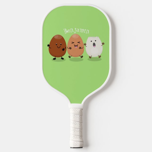 Cute kawaii eggs funny cartoon illustration pickleball paddle (Front)