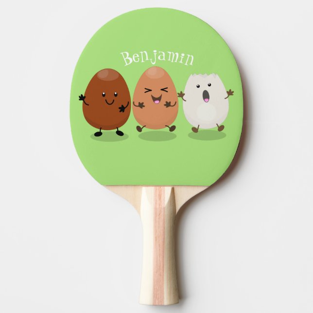 Cute kawaii eggs funny cartoon illustration ping pong paddle (Front)