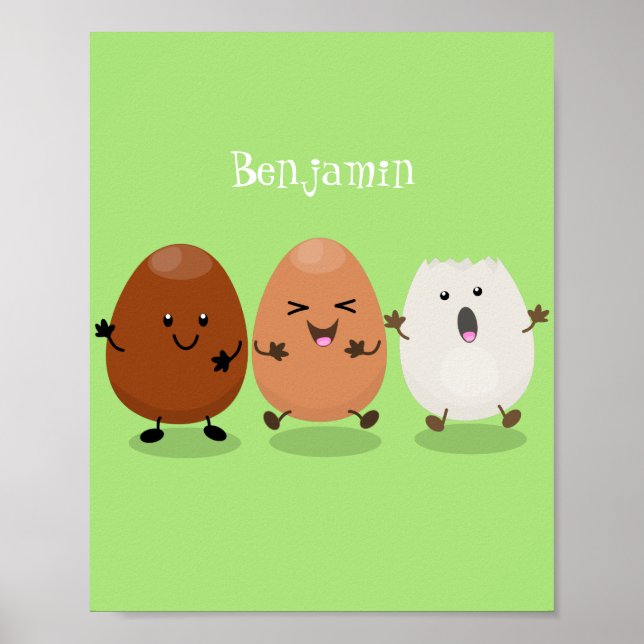 Cute kawaii eggs funny cartoon illustration poster (Front)