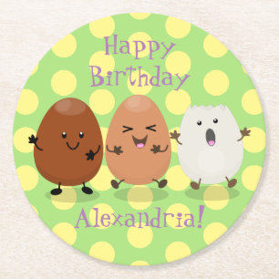 Cute kawaii eggs funny cartoon illustration round paper coaster