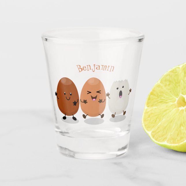 Cute kawaii eggs funny cartoon illustration  shot glass (Front)