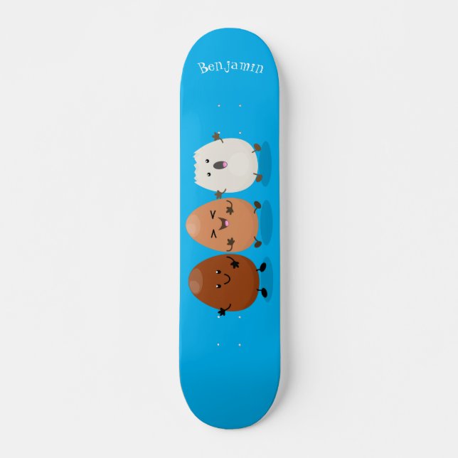 Cute kawaii eggs funny cartoon illustration skateboard (Front)