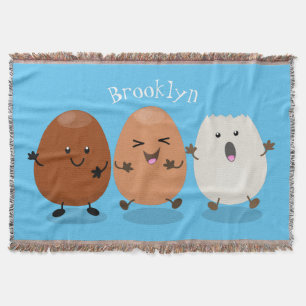 Cute kawaii eggs funny cartoon illustration throw blanket