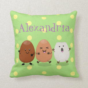 Cute kawaii eggs funny cartoon illustration throw pillow