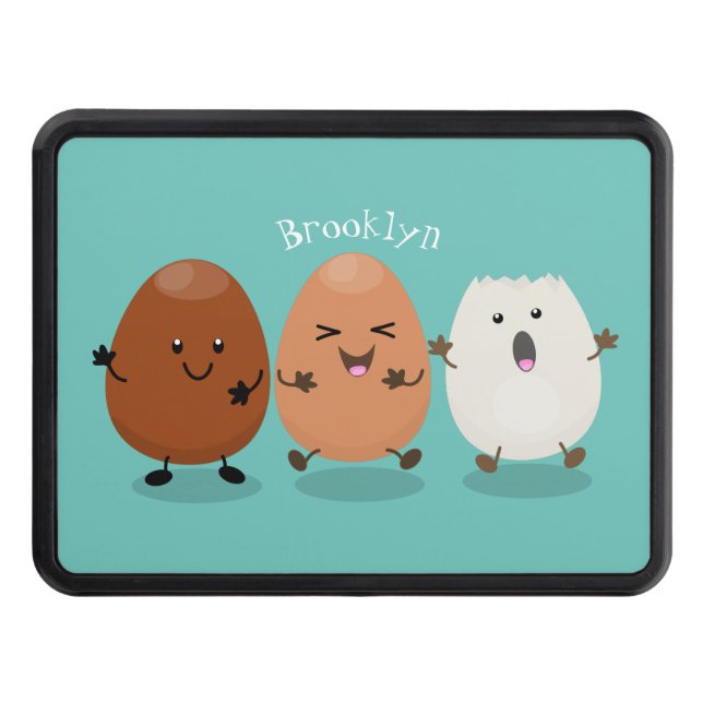 Cute kawaii eggs funny cartoon illustration trailer hitch cover (Front)
