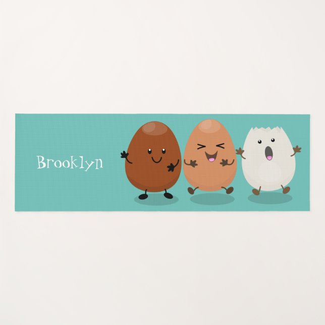 Cute kawaii eggs funny cartoon illustration yoga mat (Front (Horizontal))