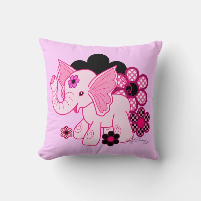 Cute Kawaii Elephant Throw Pillow (Front)