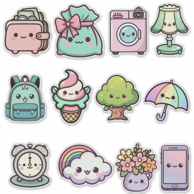 Cute Kawaii Everyday Sticker Bundle – Adorable Lif (Front)