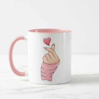 Cute Kawaii Finger Heart Bestie Two-Tone Mug